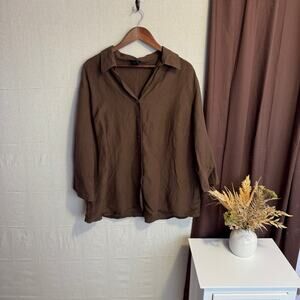 East 5th Size 3X Brown Linen Blend Button Up 3/4 Sleeve Collared Shirt